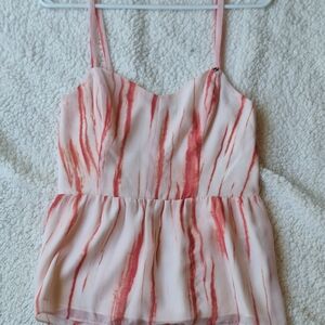 Guess  Adjustable Spaghetti Strap Pink and Cream Top Woman's M Y2K Hippie Blouse